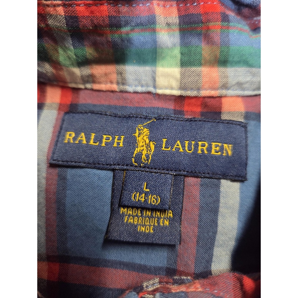 Ralph Lauren Shirt Boys Large Blue Red Plaid Short Sleeve Button Down Casual - Picture 5 of 7